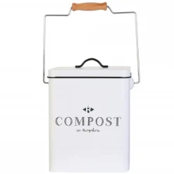 3S. x Home Poubelle de compostage blanc en métal et bois 5l COMPOX Hot