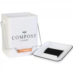 3S. x Home Poubelle de compostage blanc en métal et bois 5l COMPOX Hot