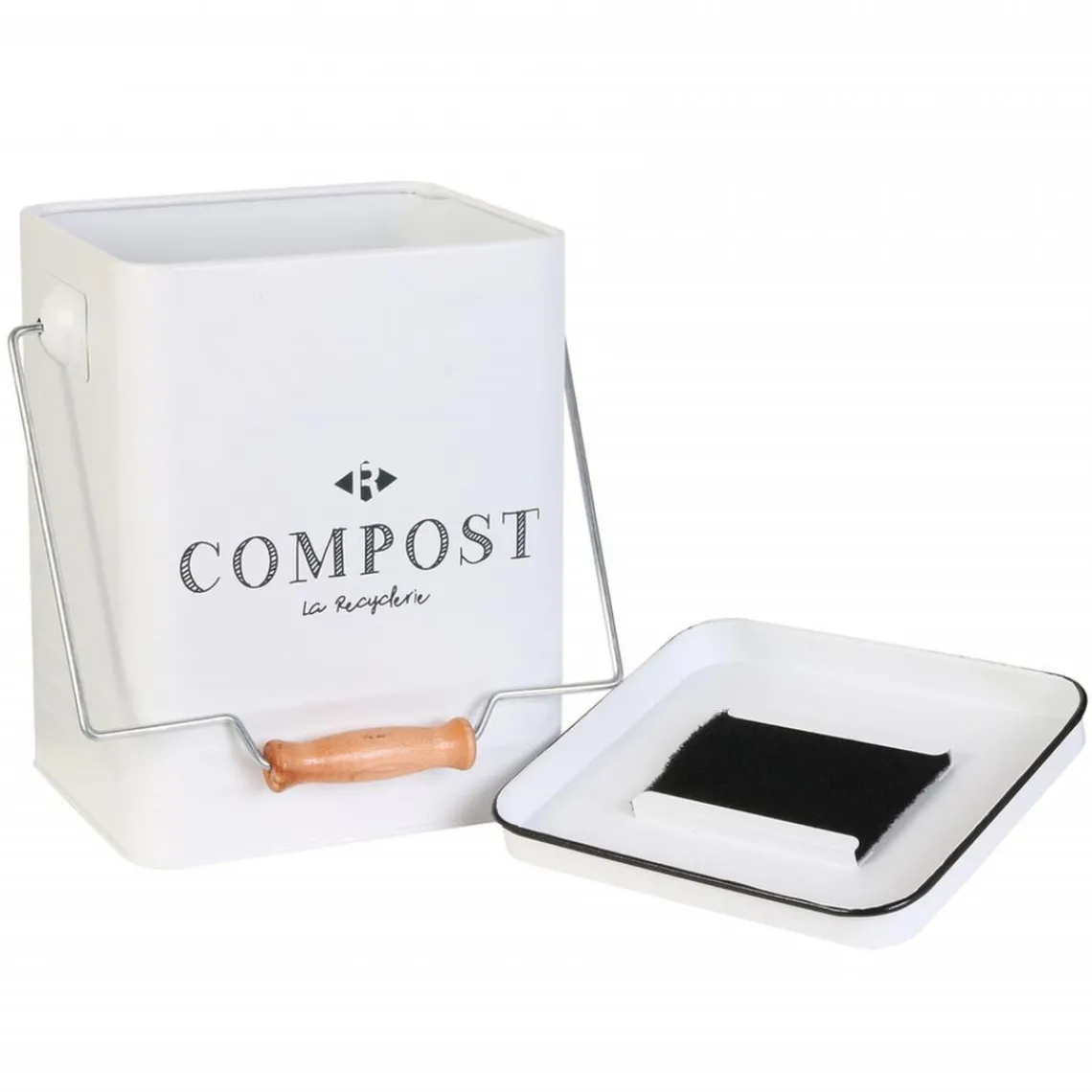 3S. x Home Poubelle de compostage blanc en métal et bois 5l COMPOX Hot