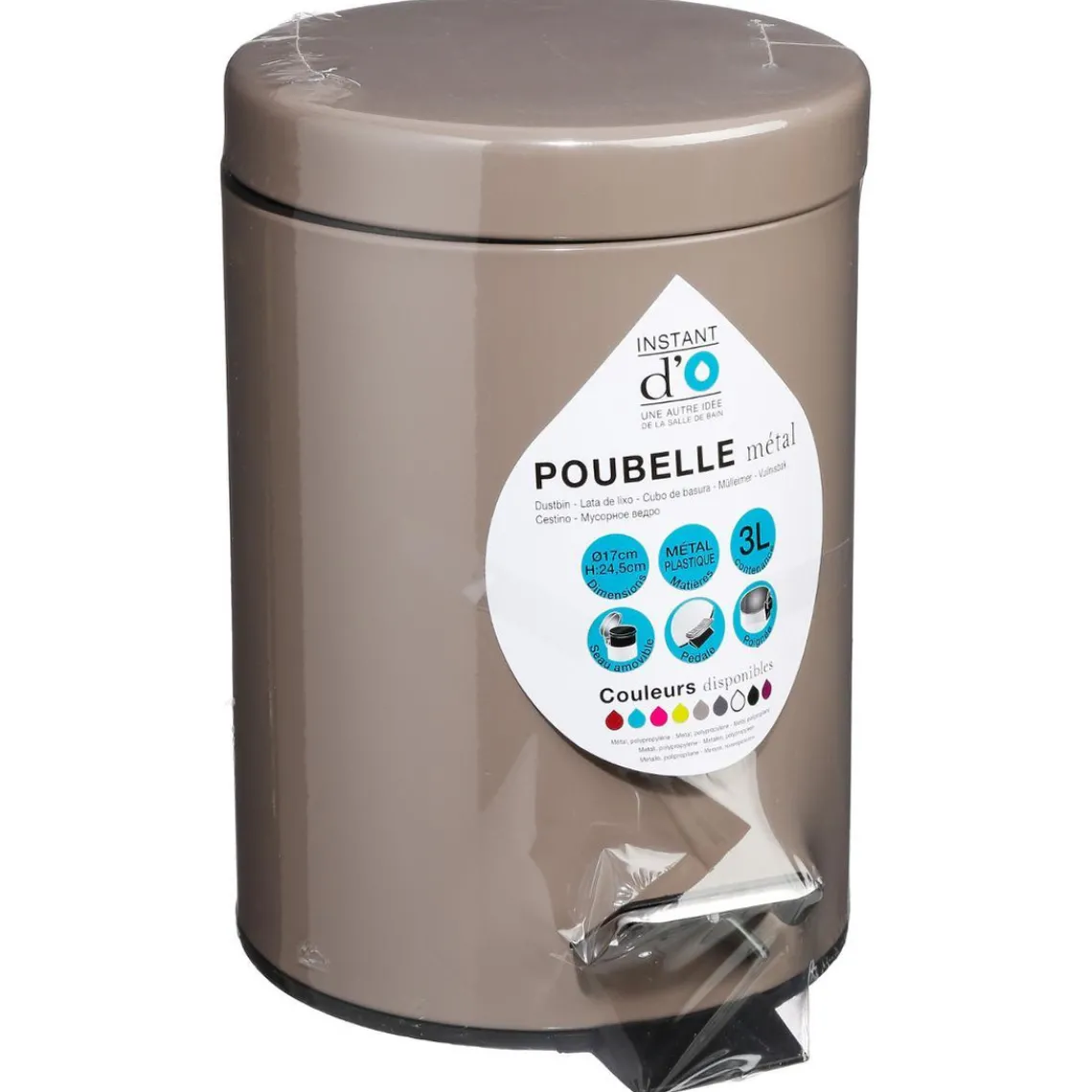 3S. x Home Poubelle en Métal Taupe 3L Discount