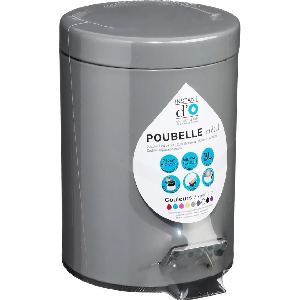 3S. x Home Poubelle grise en métal 3L New