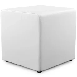 ALTEREGO Pouf 'CUBE' de salon en matière synthétique blanche