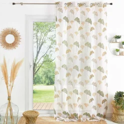 3S. x Home Px voilage etamine imprime 140x240 BILOBA - Kaki Best