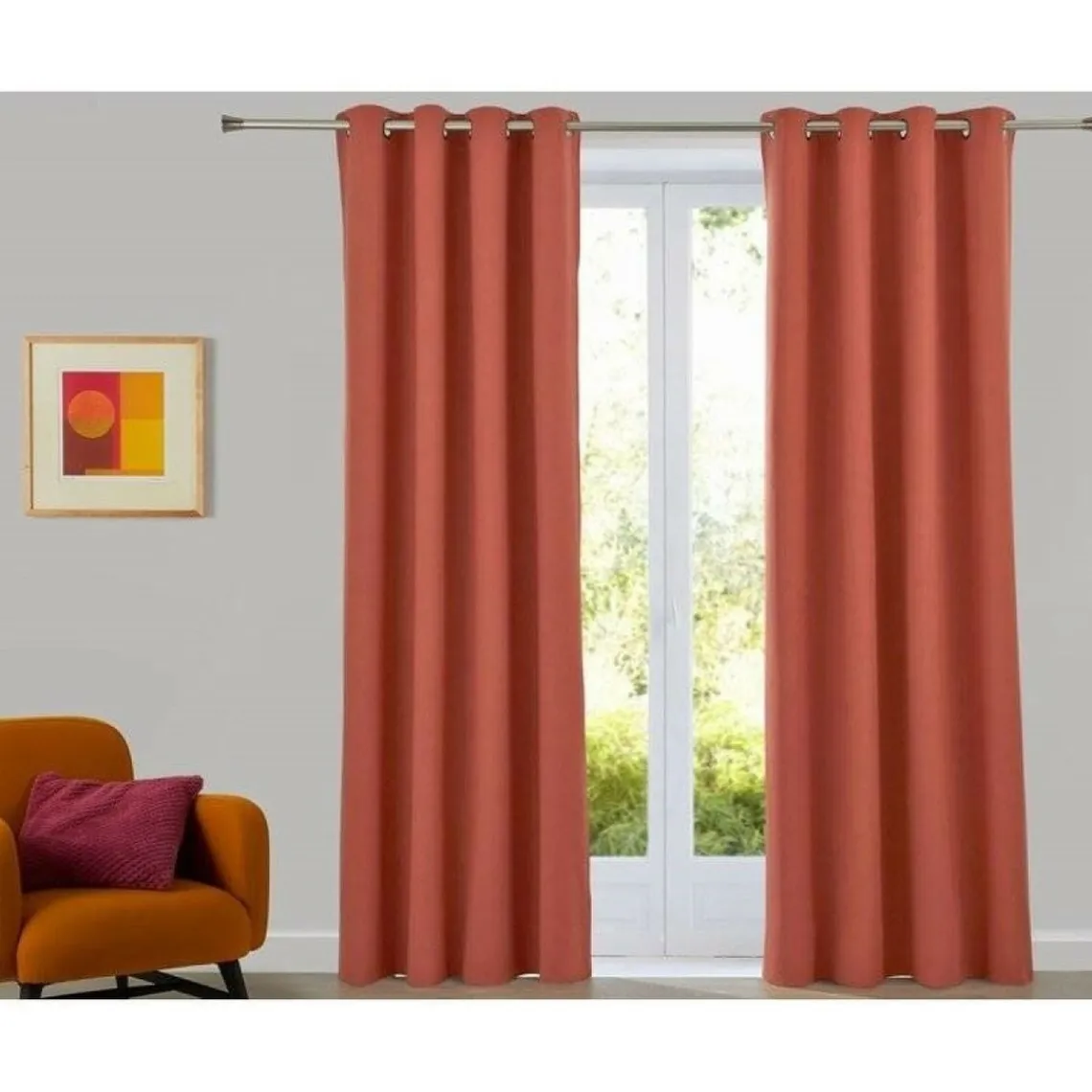 Becquet Rideau à oeillets occultant thermique natté - Paprika Outlet