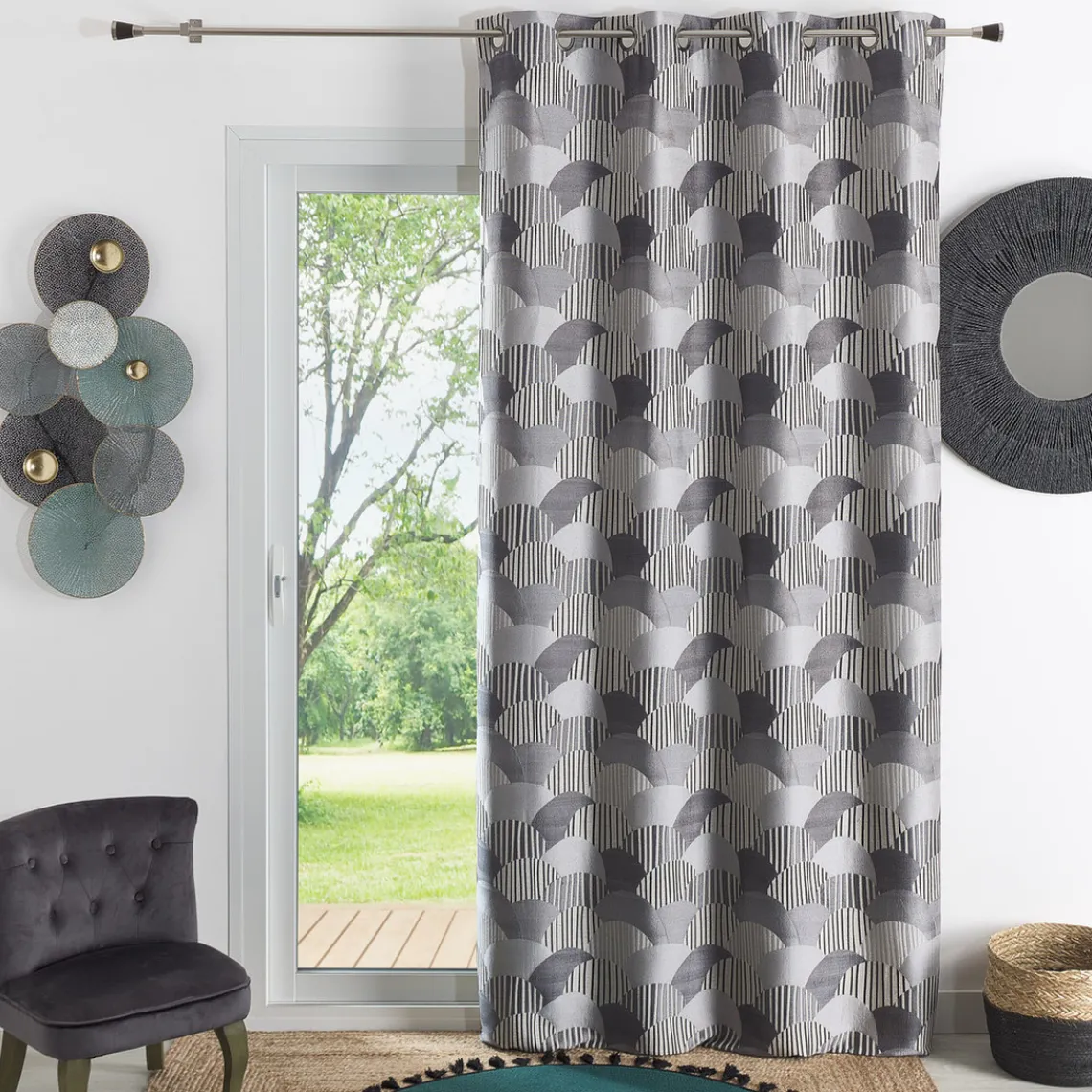 3S. x Home Rideau ameublement en jacquard 140x260 ASIA - Gris Best