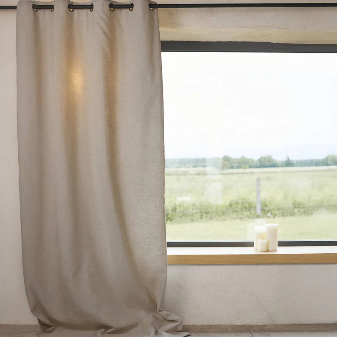 3S. x Home Rideau ameublement uni en polylin 140x260 EDEN - naturel Outlet