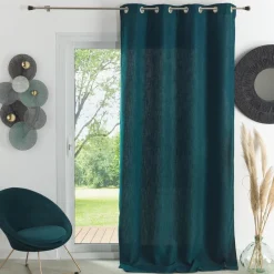 3S. x Home Rideau ameublement uni 140x260 - paon Bleu Outlet