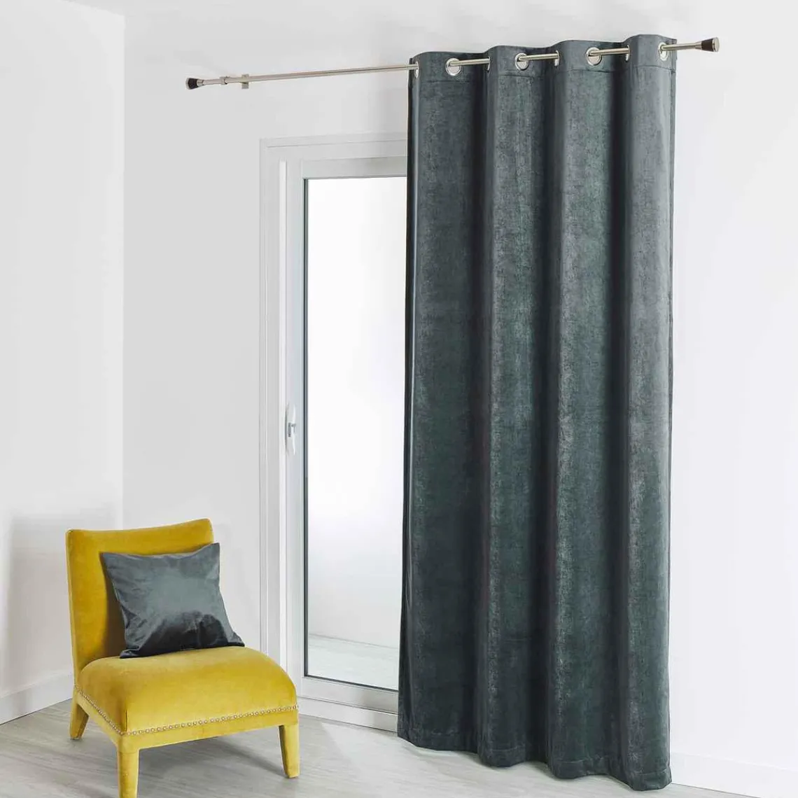 3S. x Home Rideau d'Ameublement Uni Anthracite 135X260 cm VELOURS New