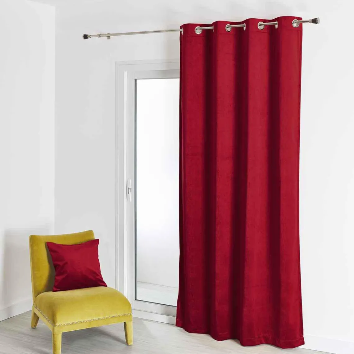 3S. x Home Rideau d'Ameublement Uni Rouge 135X260 cm VELOURS New