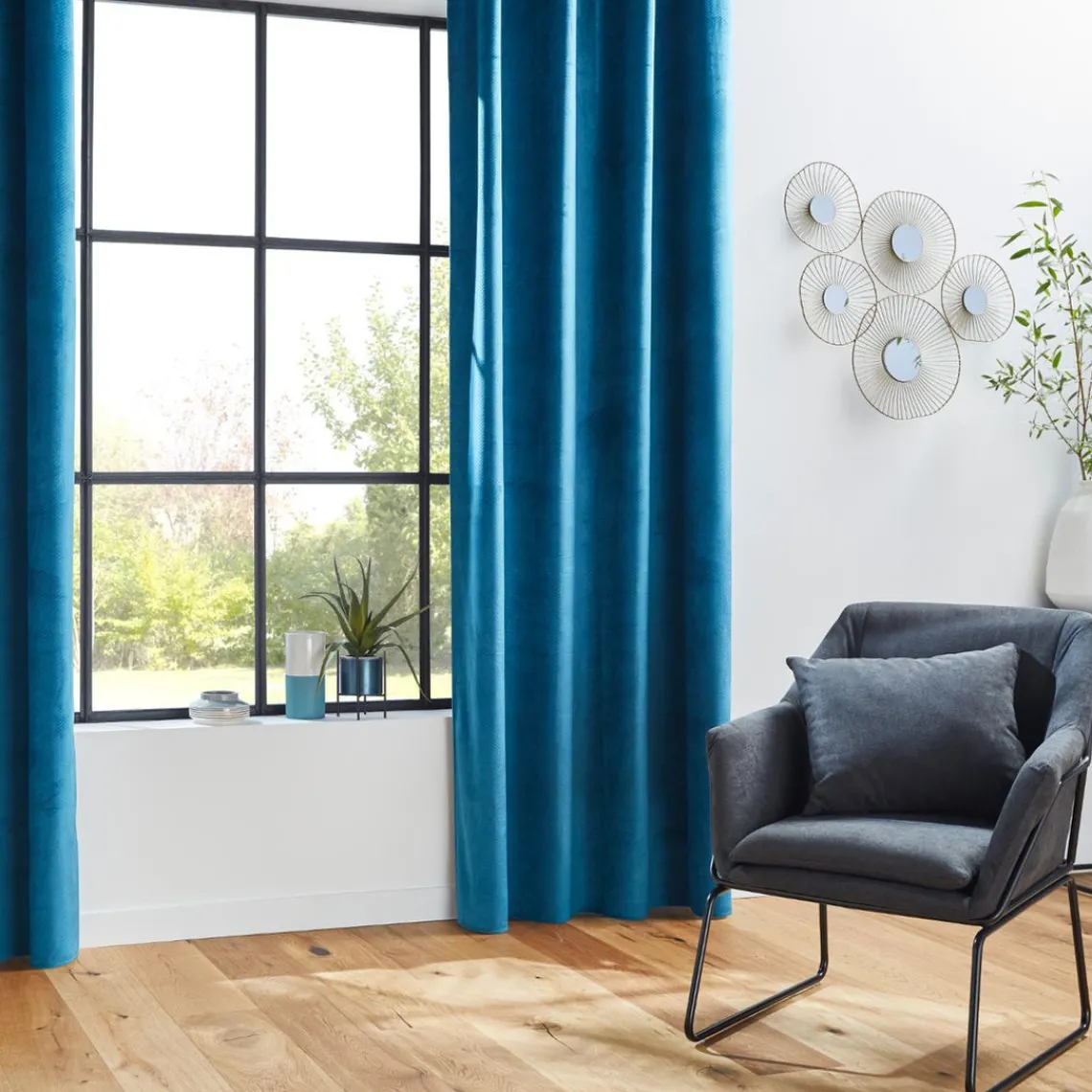 3S. x Home Rideau Occultant Velours 140x260 cm Otto - Canard Bleu canard Online
