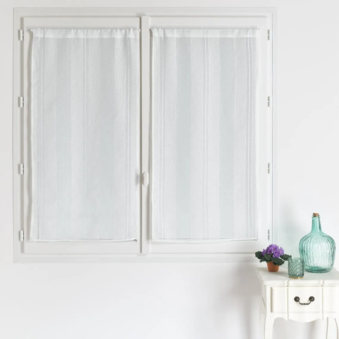 3S. x Home RIDEAU PAIRE ETAMINE RAYURES-BLANC-045X120 Sale