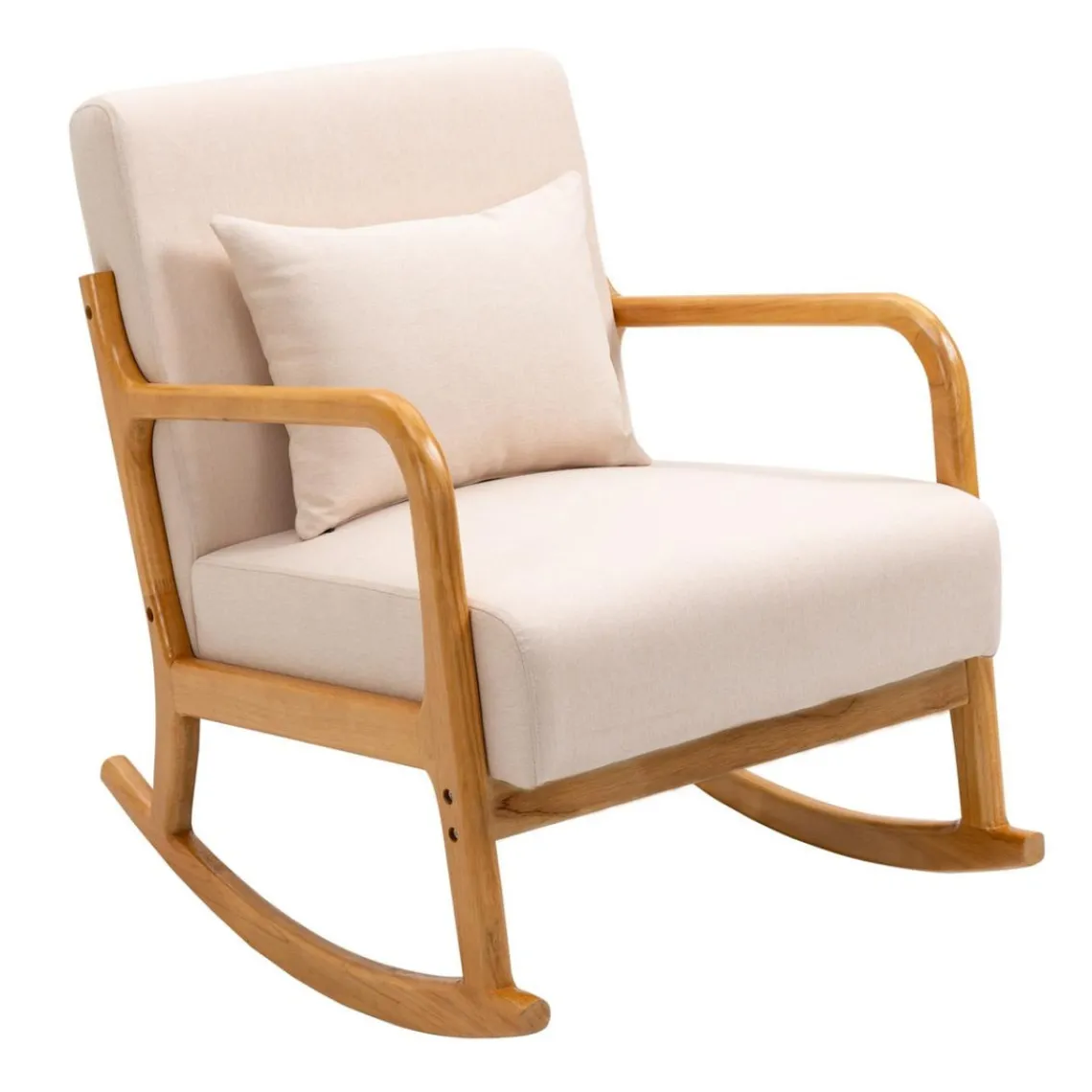 3S. x Home Rocking chair en bois massif et en tissu de couleur beige New