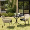 Macabane Salon de jardin 2 personnes Table ronde 70x70cm et 2 fauteuils beiges et noirs en cordage Best