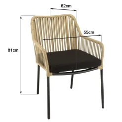 Macabane Salon de jardin 2 personnes Table ronde 70x70cm et 2 fauteuils beiges et noirs en cordage Best