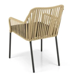 Macabane Salon de jardin 2 personnes Table ronde 70x70cm et 2 fauteuils beiges et noirs en cordage Best