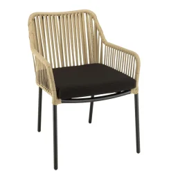 Macabane Salon de jardin 2 personnes Table carrée et 2 fauteuils beiges et noirs en cordage Discount