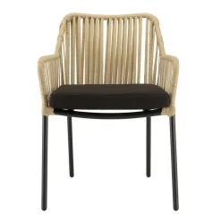 Macabane Salon de jardin 2 personnes Table carrée et 2 fauteuils beiges et noirs en cordage Discount