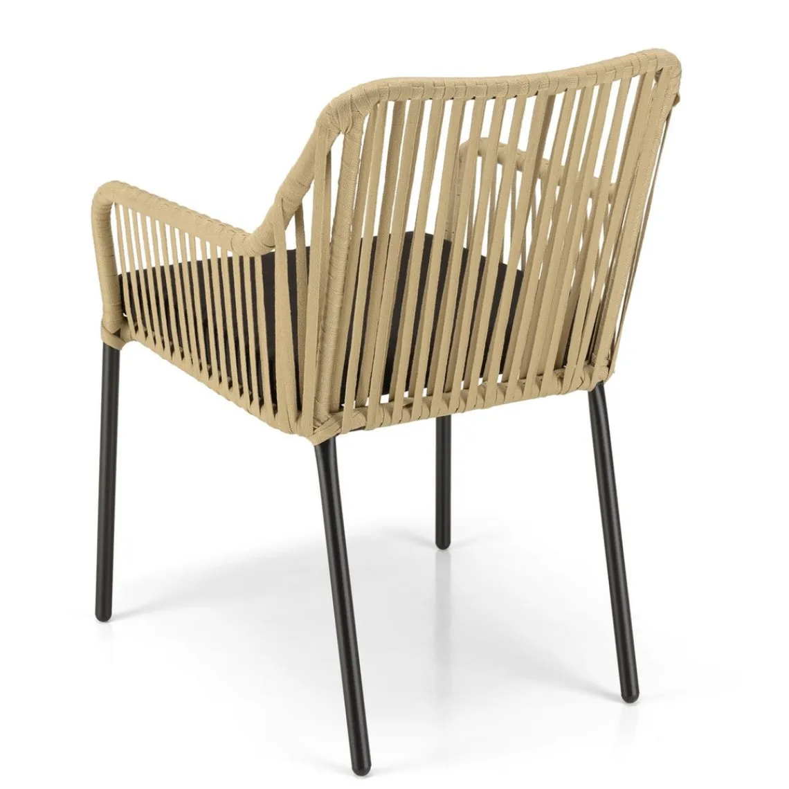 Macabane Salon de jardin 2 personnes Table carrée et 2 fauteuils beiges et noirs en cordage Discount