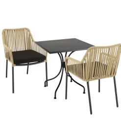 Macabane Salon de jardin 2 personnes Table carrée et 2 fauteuils beiges et noirs en cordage Discount