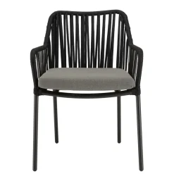 Macabane Salon de jardin 2 personnes Table ronde 70x70cm et 2 fauteuils gris et noirs en cordage Best