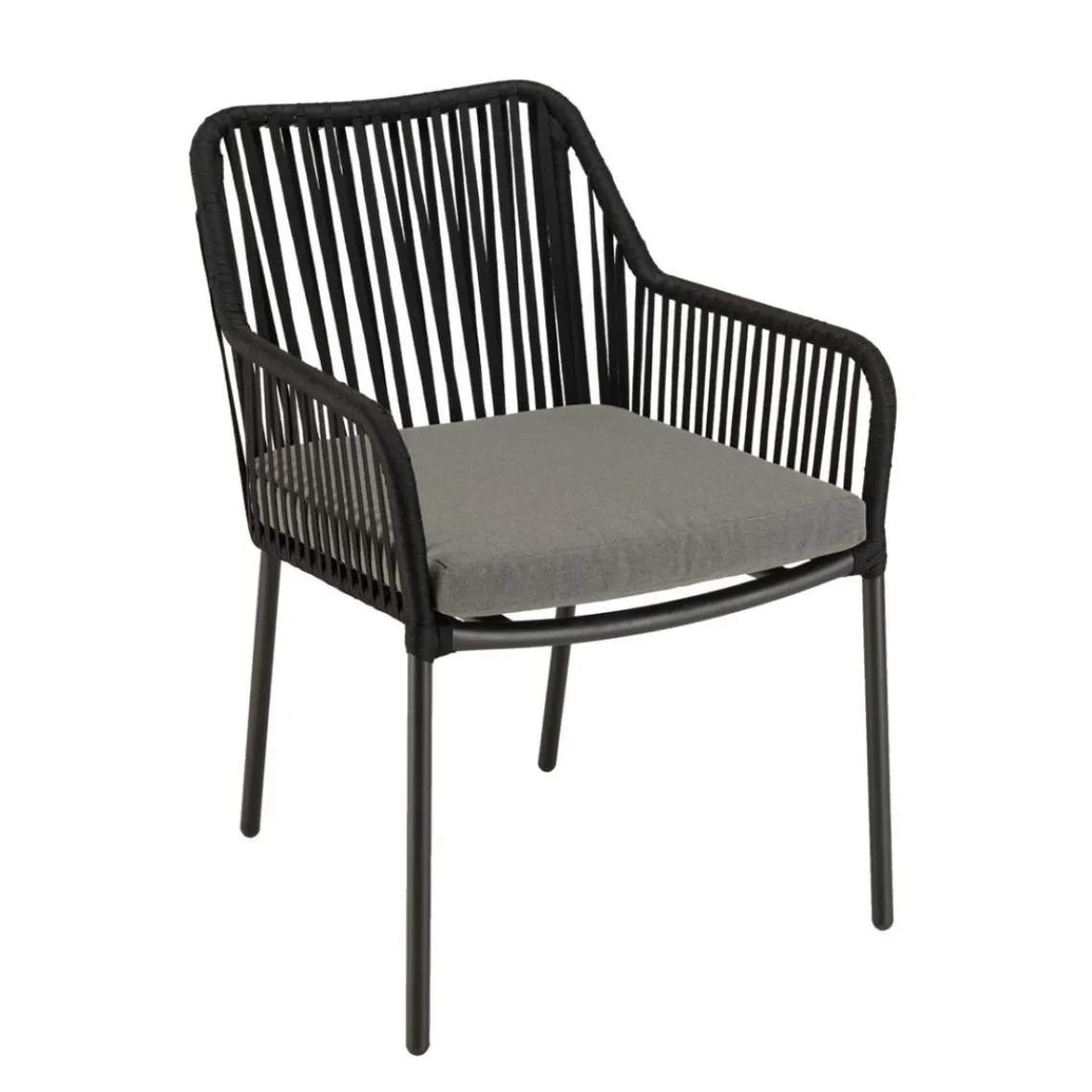 Macabane Salon de jardin 2 personnes Table carrée et 2 fauteuils gris et noirs en cordage Sale