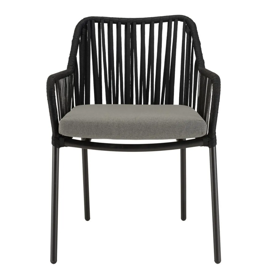 Macabane Salon de jardin 2 personnes Table carrée et 2 fauteuils gris et noirs en cordage Sale