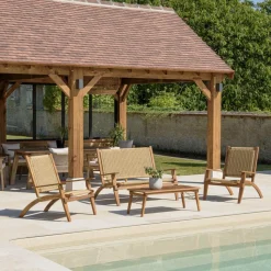 Macabane Salon de jardin 4 places acacia huilé et rotin synthétique VICK Best