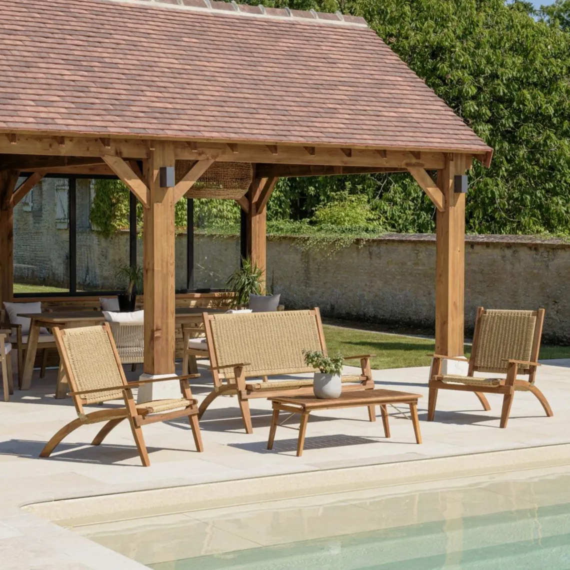 Macabane Salon de jardin 4 places acacia huilé et rotin synthétique VICK Best