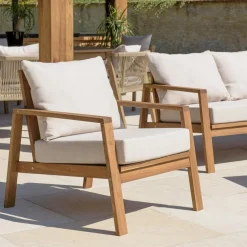 Macabane Salon de jardin 5 places BONIFACIO acacia huilé VICK Discount