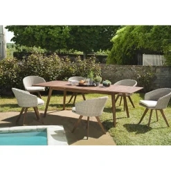 Macabane SALON DE JARDIN EN BOIS ACACIA 8/10 pers - Ensemble de jardin - 1 Table rectangulaire extensible 180/240*100 cm et 6 fauteuils en rotin synthétique couleur naturelle Sale