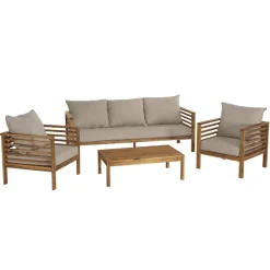 Macabane SALON DE JARDIN EN BOIS ACACIA 5 pers. - 1 Canapé 3 places, 2 fauteuils et 1 table basse rectangulaire 100 x 60 cm