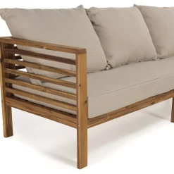 Macabane SALON DE JARDIN EN BOIS ACACIA 5 pers. - 1 Canapé 3 places, 2 fauteuils et 1 table basse rectangulaire 100 x 60 cm