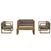 Macabane SALON DE JARDIN EN BOIS TECK : 1 Canapé 2 places, 2 fauteuils avec coussins waterproof et une table basse 110x60 cm Discount