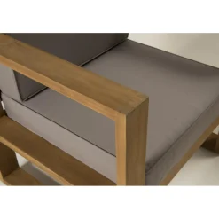 Macabane SALON DE JARDIN EN BOIS TECK : 1 Canapé 2 places, 2 fauteuils avec coussins waterproof et une table basse 110x60 cm Discount