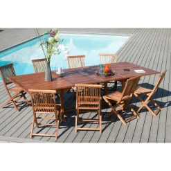 Macabane SALON DE JARDIN EN BOIS TECK 10/12 pers - Ensemble de jardin - 1 Table rectangulaire extensible 200/300*120 cm et 8 chaises Online