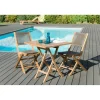 Macabane SALON DE JARDIN EN BOIS TECK 2 pers -Ensemble de jardin - 1 Table carrée pliante 70 cm et 2 chaises textilène taupe