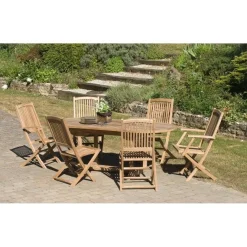 Macabane SALON DE JARDIN EN BOIS TECK 8/10 pers - Ensemble de jardin - 1 Table ovale extensible 180*240/100 cm 4 chaises et 2 fauteuils Outlet