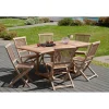 Macabane SALON DE JARDIN EN BOIS TECK 4/6 pers : Ensemble de jardin - 1 Table rectangulaire extensible 120/180*90 cm et 6 chaises Outlet