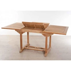 Macabane SALON DE JARDIN EN BOIS TECK 4/6 pers : Ensemble de jardin - 1 Table rectangulaire extensible 120/180*90 cm et 6 chaises Outlet