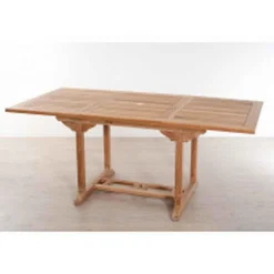 Macabane SALON DE JARDIN EN BOIS TECK 4/6 pers : Ensemble de jardin - 1 Table rectangulaire extensible 120/180*90 cm et 6 chaises Outlet