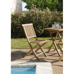 Macabane SALON DE JARDIN EN BOIS TECK 4/6 pers : Ensemble de jardin - 1 Table rectangulaire extensible 120/180*90 cm et 6 chaises Outlet