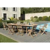 Macabane SALON DE JARDIN EN BOIS TECK 10/12 pers - Ensemble de jardin - 1 Table rectangulaire extensible 200*300/120 cm - 6 chaises et 2 fauteuils textilène couleur taupe Outlet