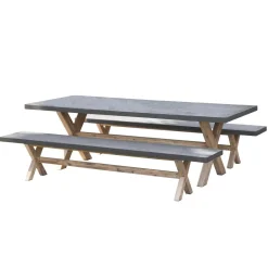 Macabane SALON DE JARDIN EN FIBRE DE BETON ET ACACIA 8 pers - Ensemble jardin - 1 Table rectangulaire 200*100 cm et 2 bancs Online
