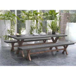 Macabane SALON DE JARDIN EN FIBRE DE BETON ET ACACIA 8 pers - Ensemble jardin - 1 Table rectangulaire 200*100 cm et 2 bancs Online