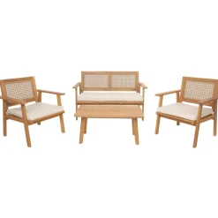 3S. x Home Salon de jardin en rotin et bois massif avec tissu beige TEMUCO style scandinave Best