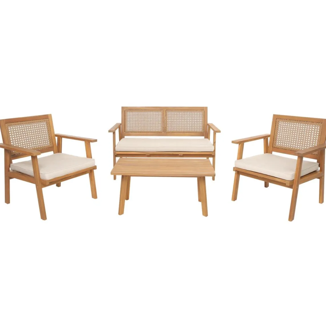 3S. x Home Salon de jardin en rotin et bois massif avec tissu beige TEMUCO style scandinave Best