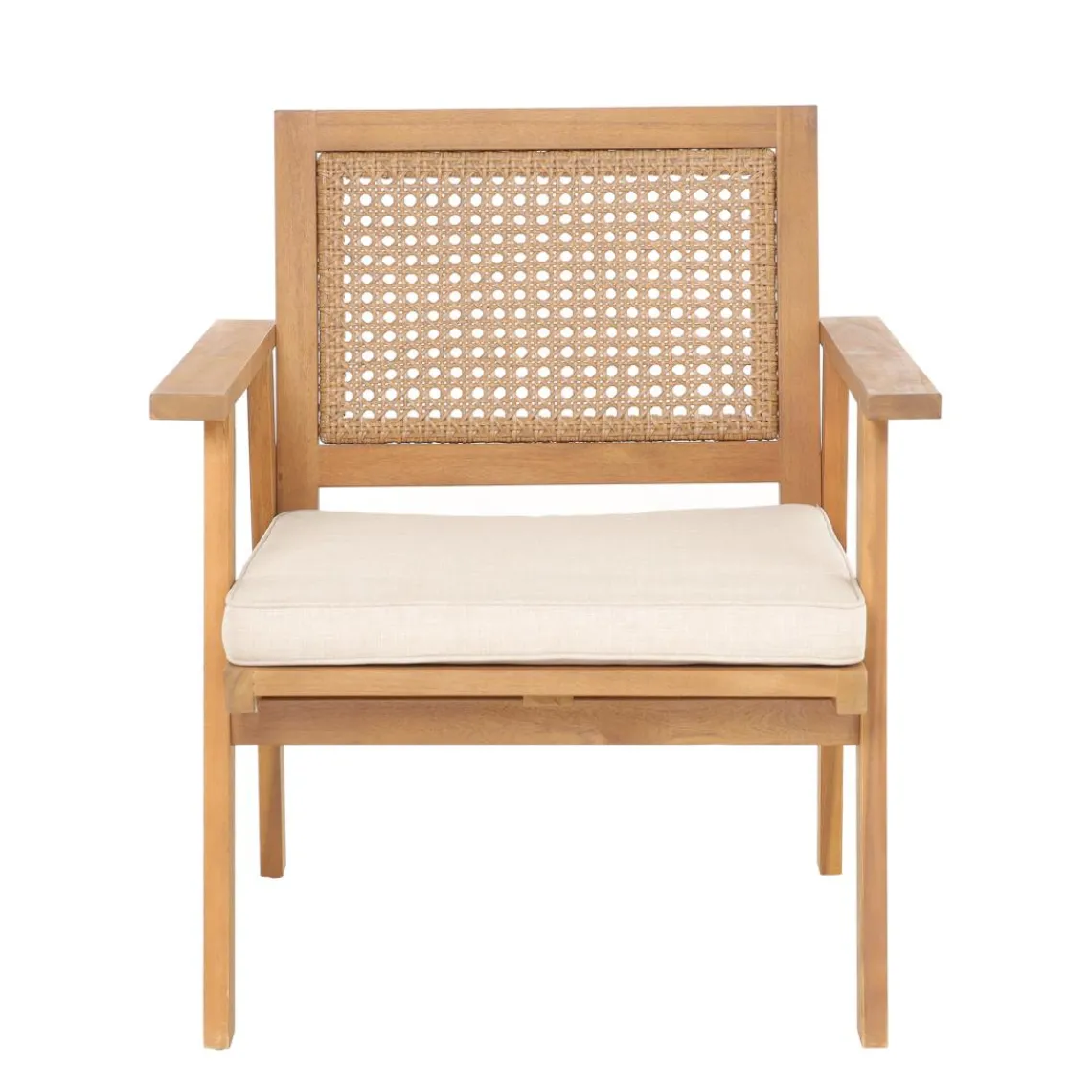 3S. x Home Salon de jardin en rotin et bois massif avec tissu beige TEMUCO style scandinave Best