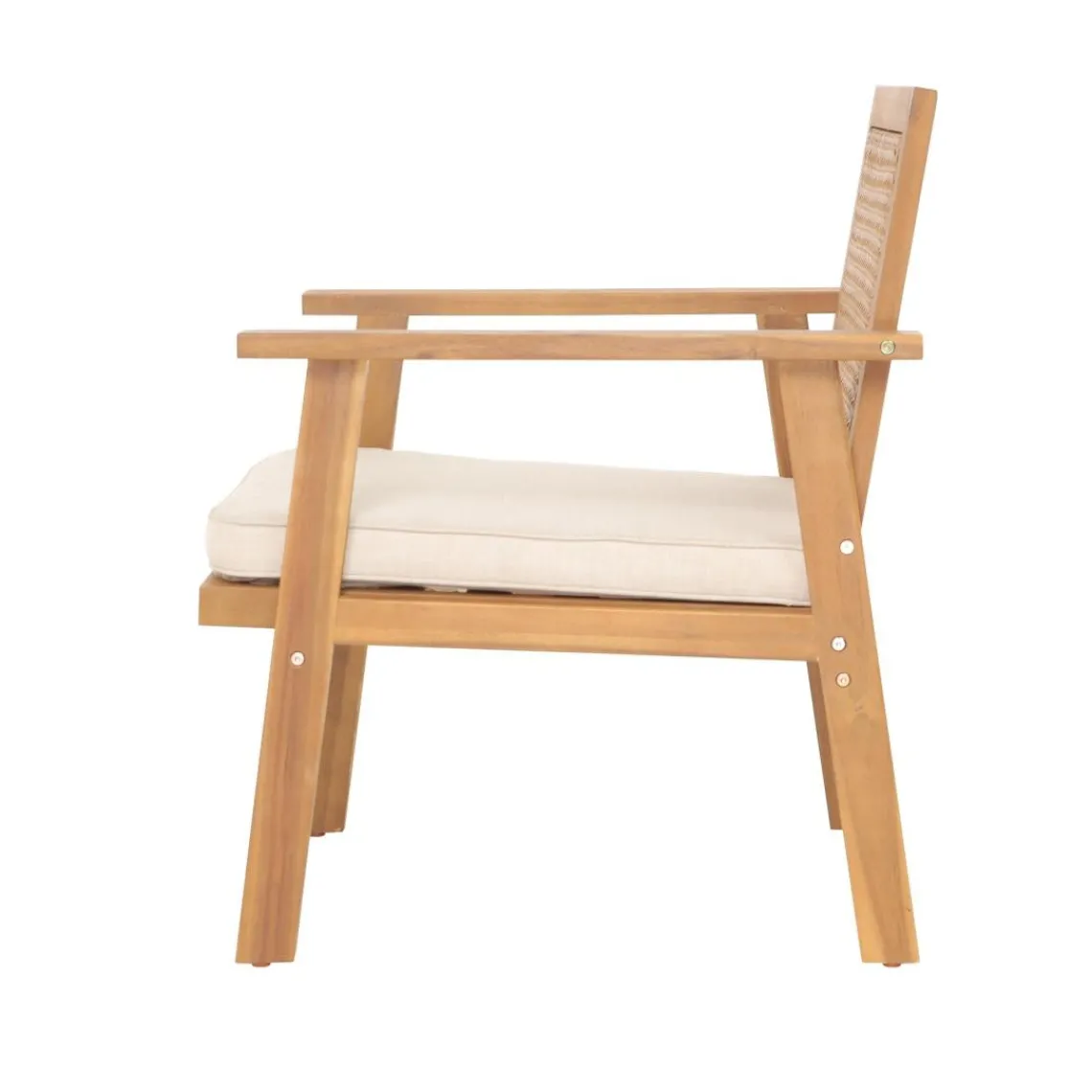 3S. x Home Salon de jardin en rotin et bois massif avec tissu beige TEMUCO style scandinave Best
