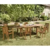 Macabane Salon de jardin HANNA en bois teck huilé 10/12 personnes - ensemble de jardin : 1 table ovale extensible 200/300*120 cm et 8 fauteuils empilables Sale