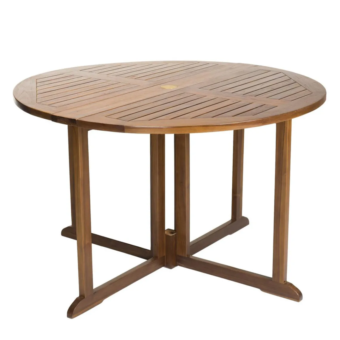 Macabane Salon de jardin HANNA en bois teck huilé 4/5 personnes - ensemble de jardin : 1 table ronde à rabats papillon et 4 chaises